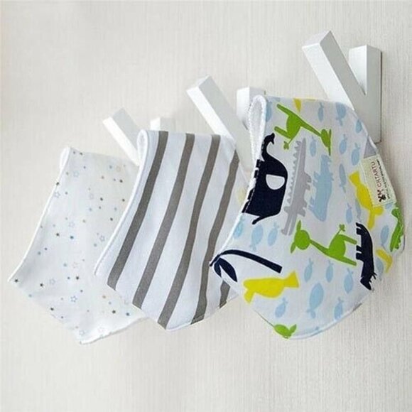 New Cotton Set Of 3 Baby Boy Bibs Bib Blue Animal Stars Stripes Snap Back - Picture 3 of 4